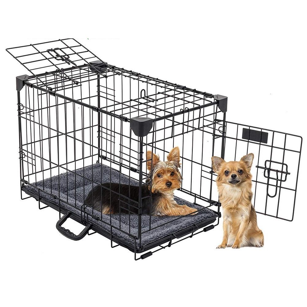 Cage Petit Chien Qualité Pliable et Transportable avec Double Portes,  Poignées et Plateau Noir L56xL33xH41 - Lucky Dog - JCEurope