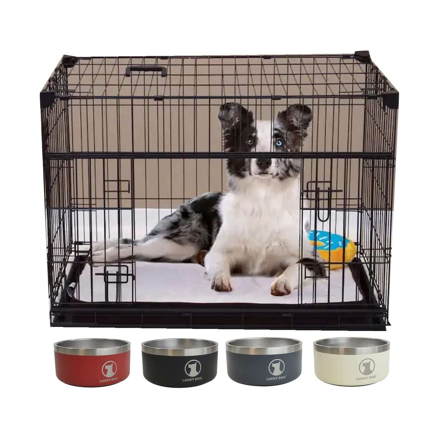 Cage Petit Chien Qualité Pliable et Transportable avec Double Portes,  Poignées et Plateau Noir L56xL33xH41 - Lucky Dog - JCEurope