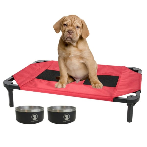 11- Matelas de repos surélevé pour chien - Intérieur extérieur - Rouge - M 74x51x19 - Lucky Dog